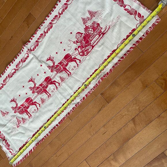 Vintage Santa Claus Sleigh & Reindeer Christmas Table Runner Hand Woven Tapestry - Picture 7 of 9